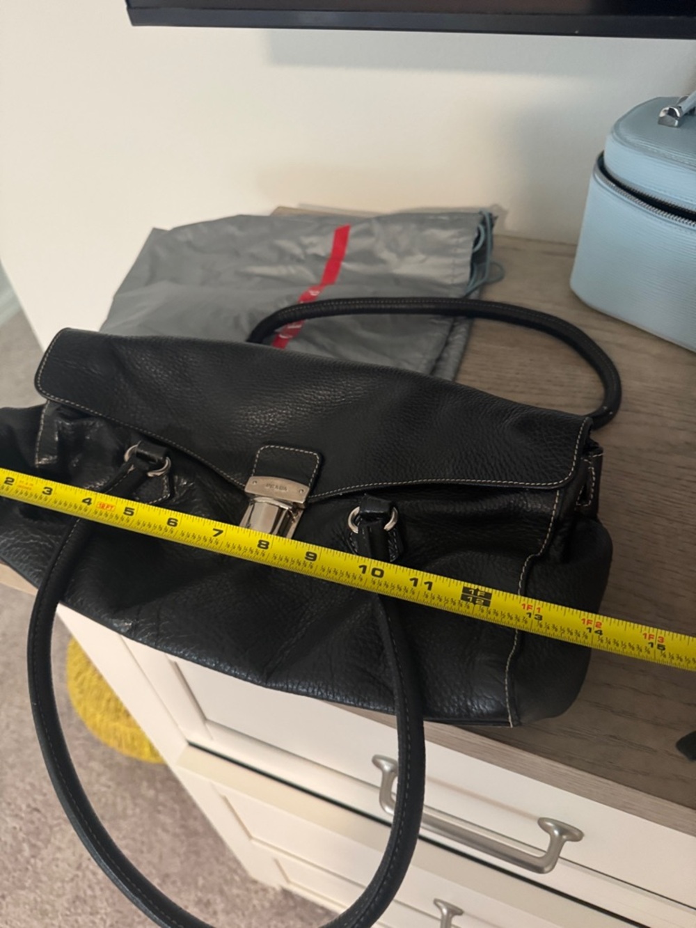 Prada authentic tessuto satchel black leather